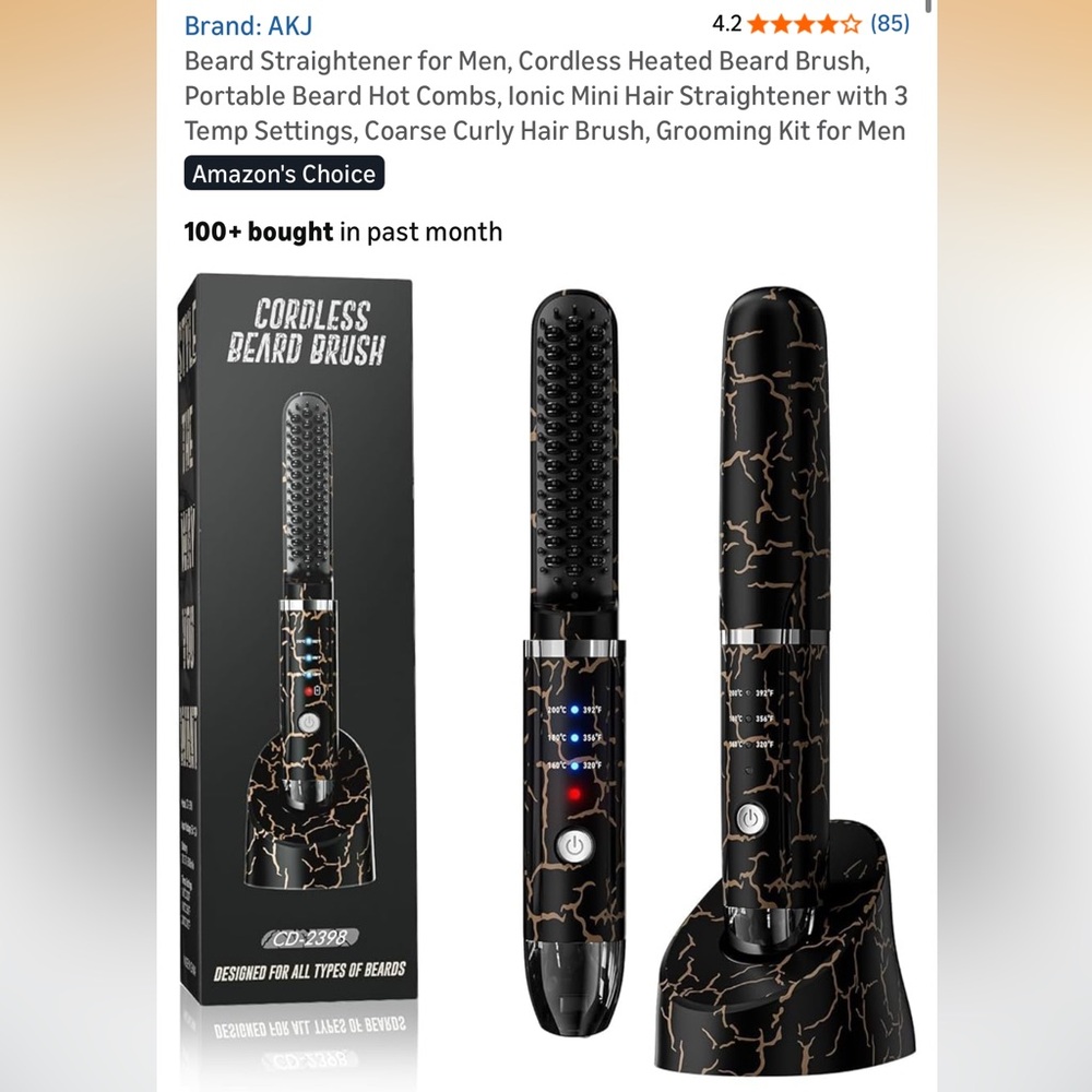 Men's Cordless Heated Beard Brush - Black